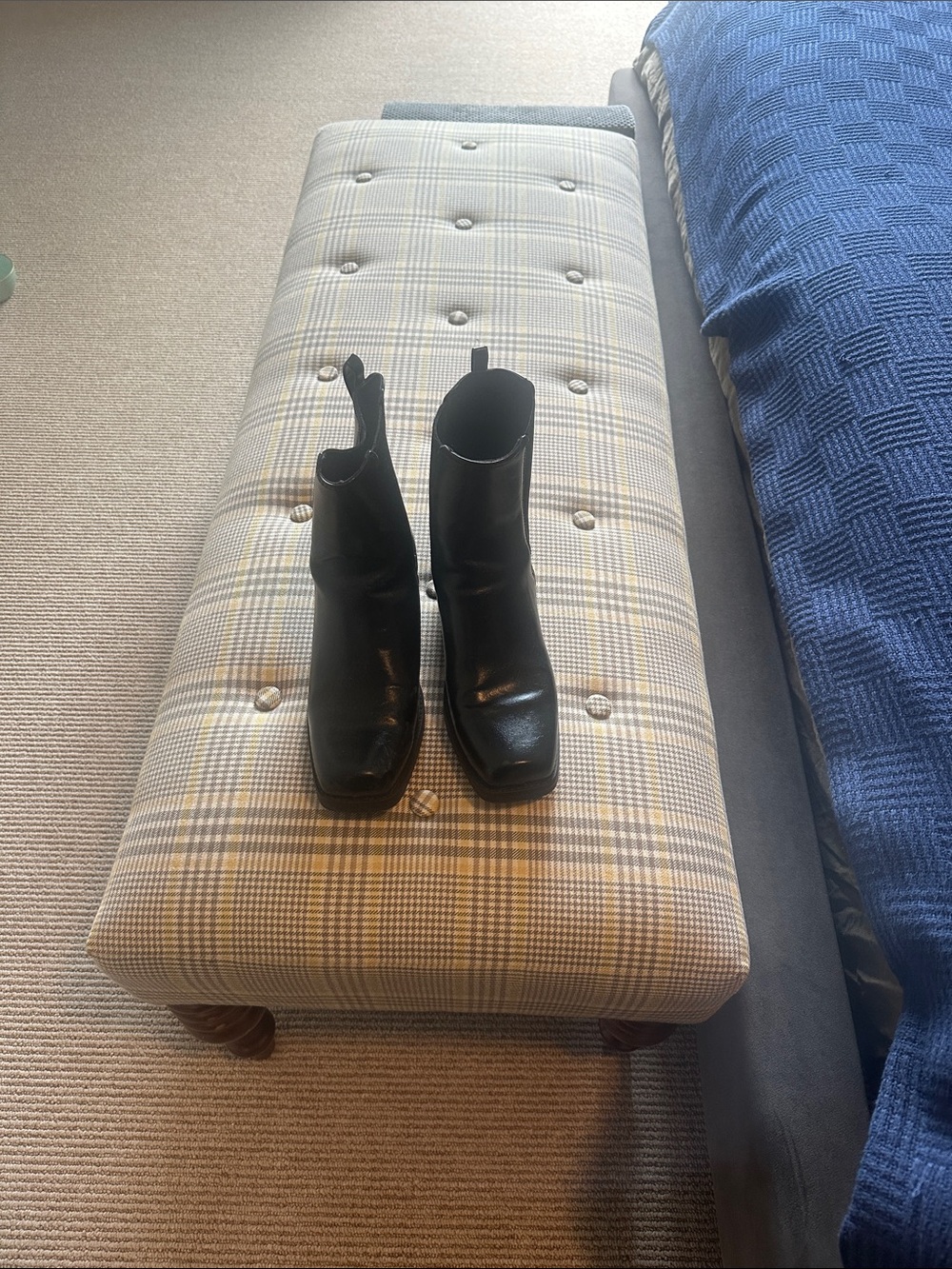 H&M Black Leather Ankle Boots with Square Toe